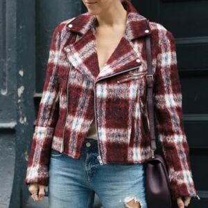 Slate & Stone Women's Plaid Wool-l Blend Biker Jacket, size Small